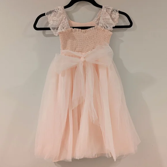 Charming Blush Lace Toddler Dress - Picture 3 of 7
